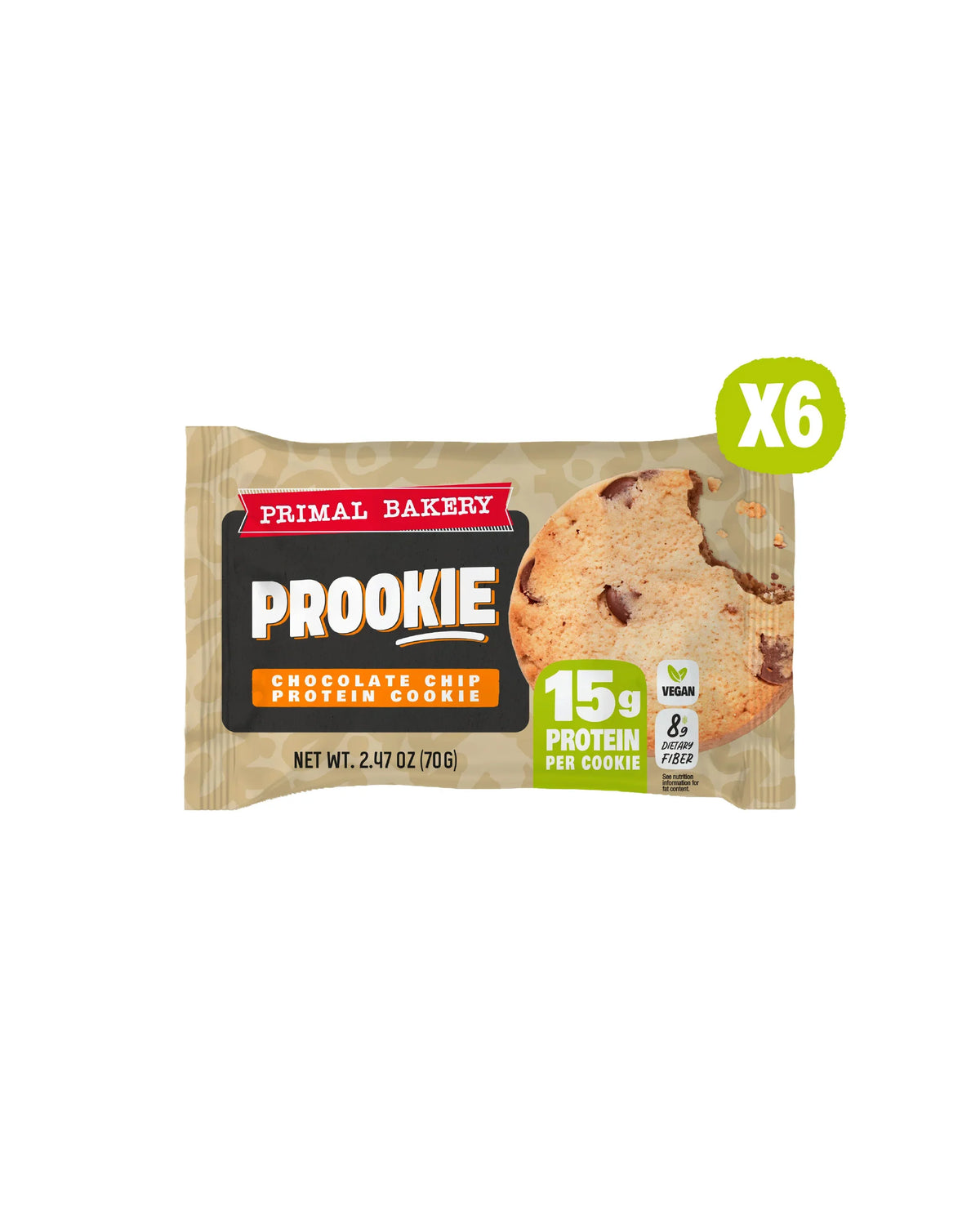Primal Bakery Prookie - chocolate chip protein cookie package on a white background