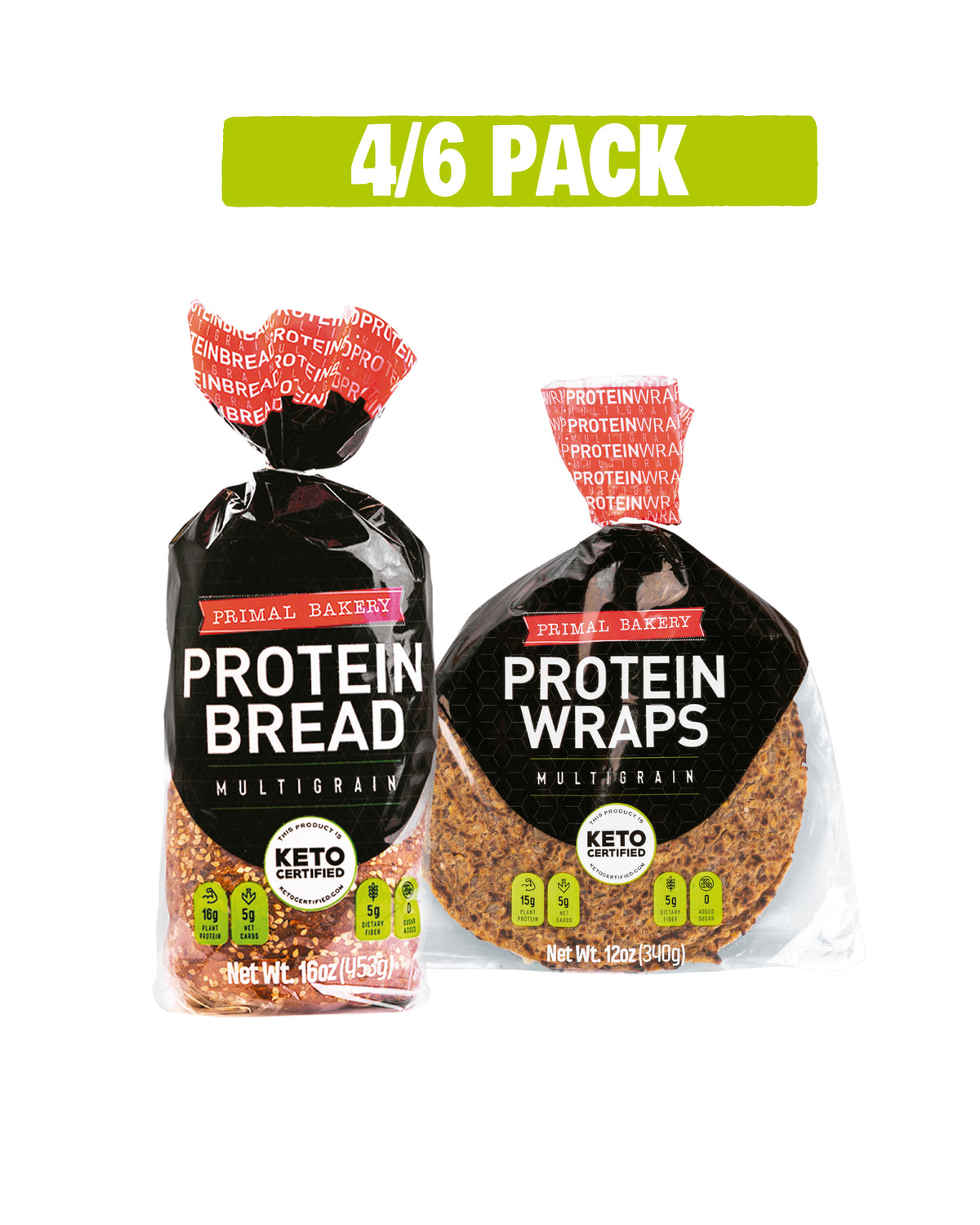 Primal Bakery Protein Bread and Protein Wraps bundle available as a 4-pack or 6-pack.